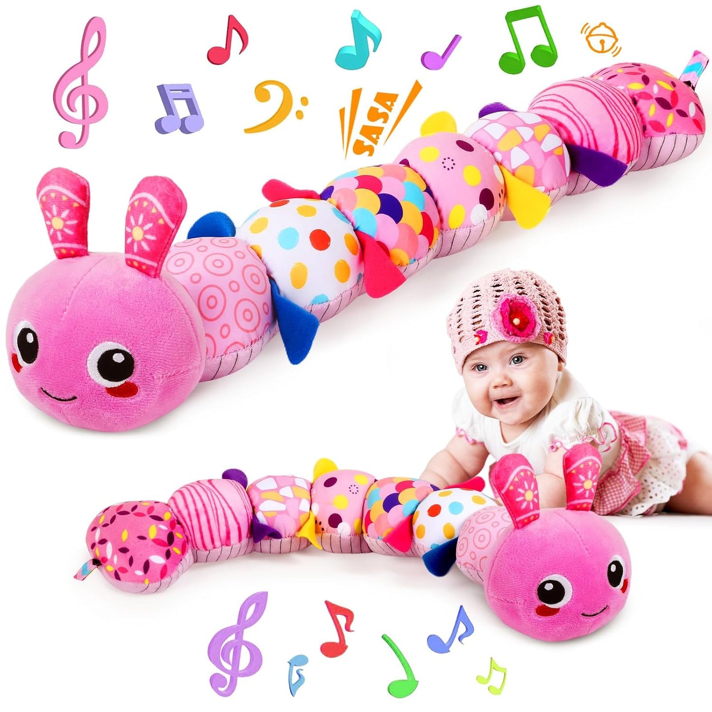 Soft Baby Plush Toy with Sounds – Sensory Crinkle Rattle Animal for Early Development & Tummy Time Play (0–12 Months)