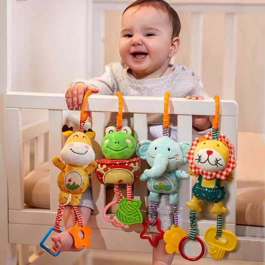 Plush Baby Rattle Toy Set – 4-Pack Soft Handbell Toys for Newborns & Infants, Stroller & Car Seat Hanging Toys for Early Development (0–12 Months)