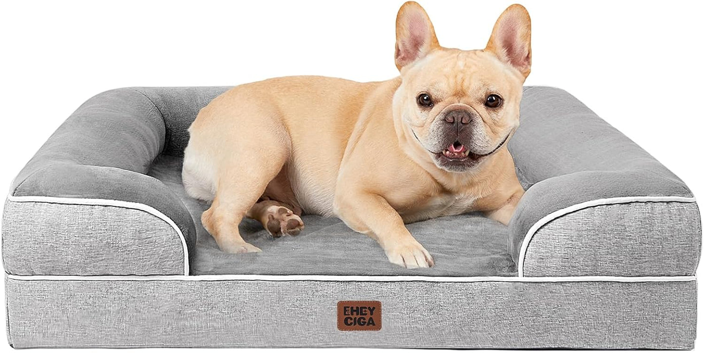 Orthopedic Dog Bed – Waterproof Memory Foam Pet Couch with Bolster Sides, Non-Slip Bottom & Washable Removable Cover (Small, Medium, Large)