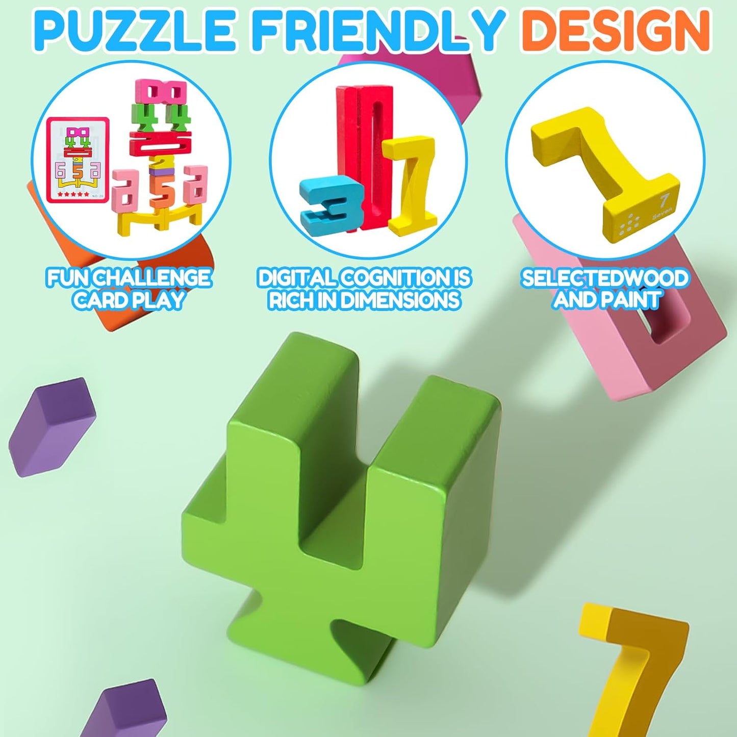 Wooden Number Building Blocks - 20-Piece Educational Stacking & Counting & Balance Toy for Kids Ages 3+