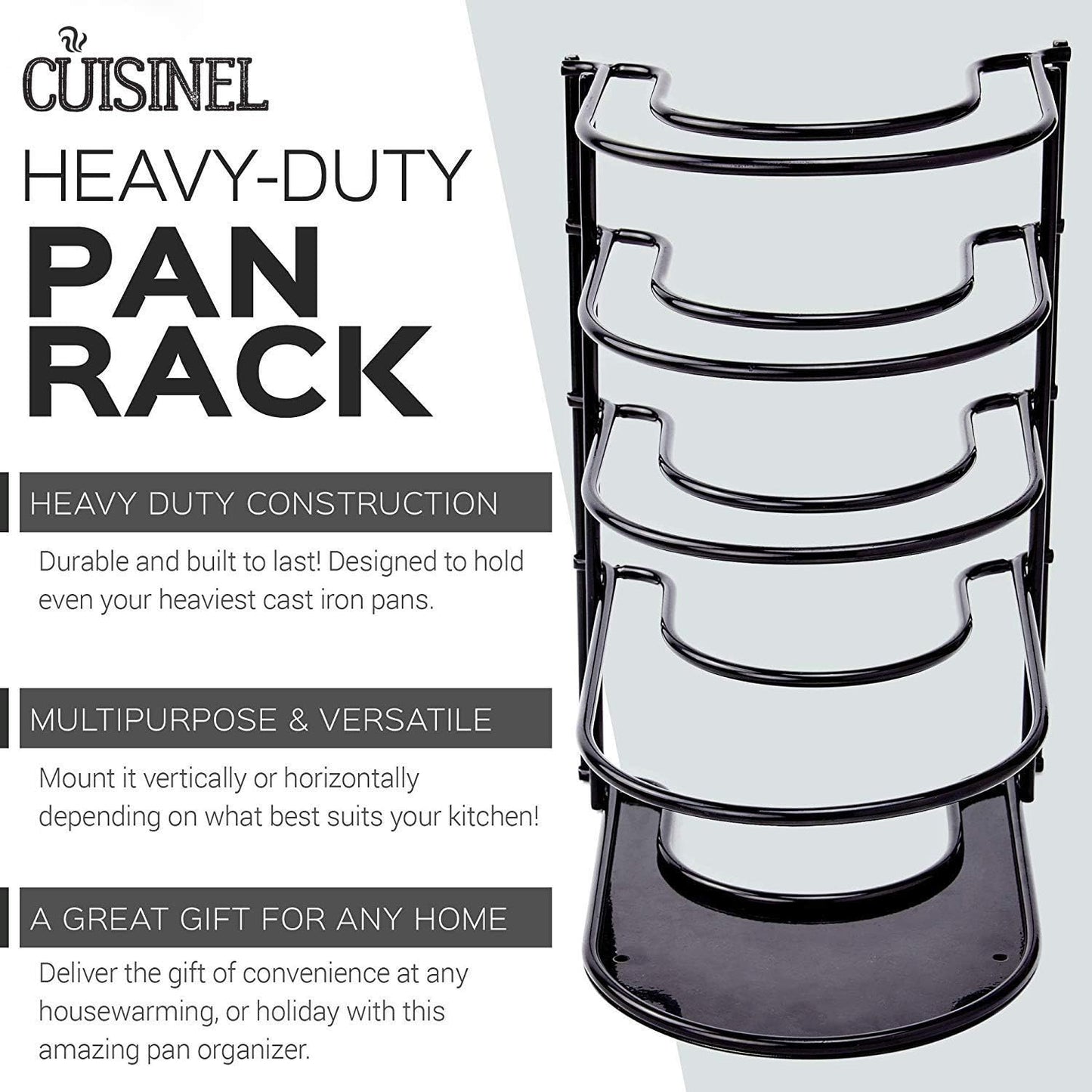 Heavy Duty Pan Organizer Rack – 5-Tier Vertical or Horizontal Storage for Skillets, Griddles & Lids – Holds Up to 50 lbs