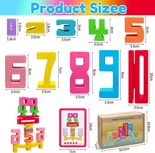 Wooden Number Building Blocks - 20-Piece Educational Stacking & Counting & Balance Toy for Kids Ages 3+