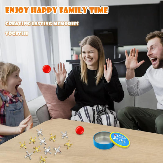 Classic Metal Jacks Game Set with Balls | Retro Family Fun (12 Jacks + 2 Balls)