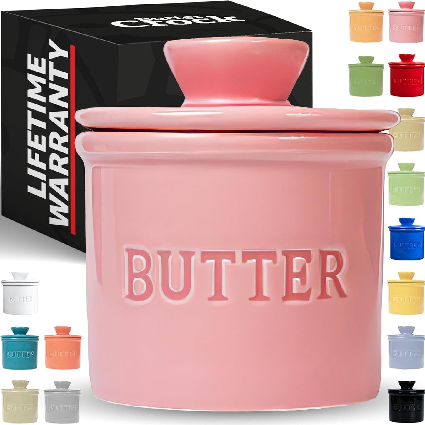 Butter Crock with Lid with Water Line,Ceramic French Butter Dish to Leave on Counter, White