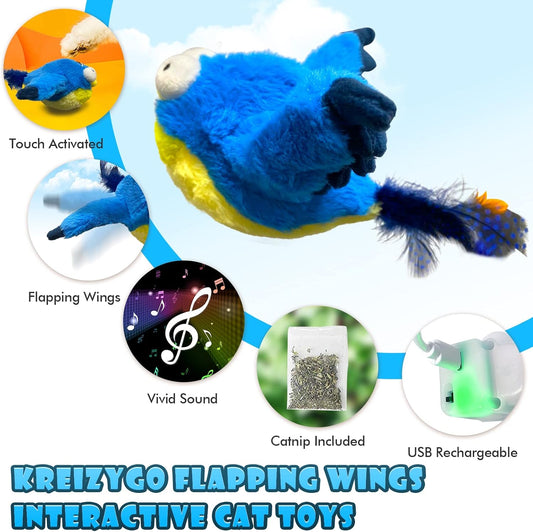 Interactive Flapping Bird Cat Toy with Catnip – Chirping, Touch-Activated & USB Rechargeable