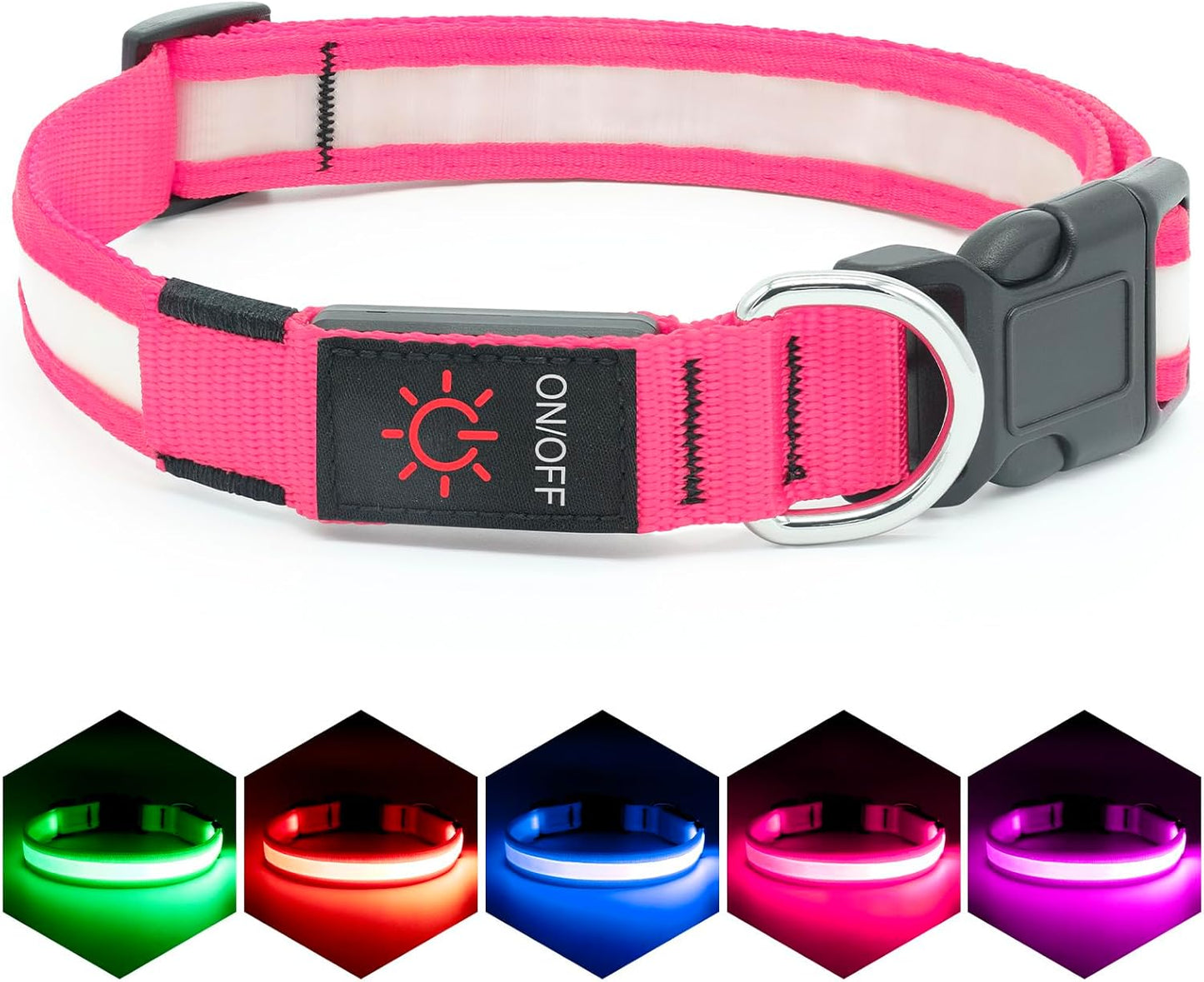 LED Dog Collar – USB Rechargeable Light-Up Safety Collar for Dogs, Adjustable Super Bright Glow for Night Walking (Pink and Blue)