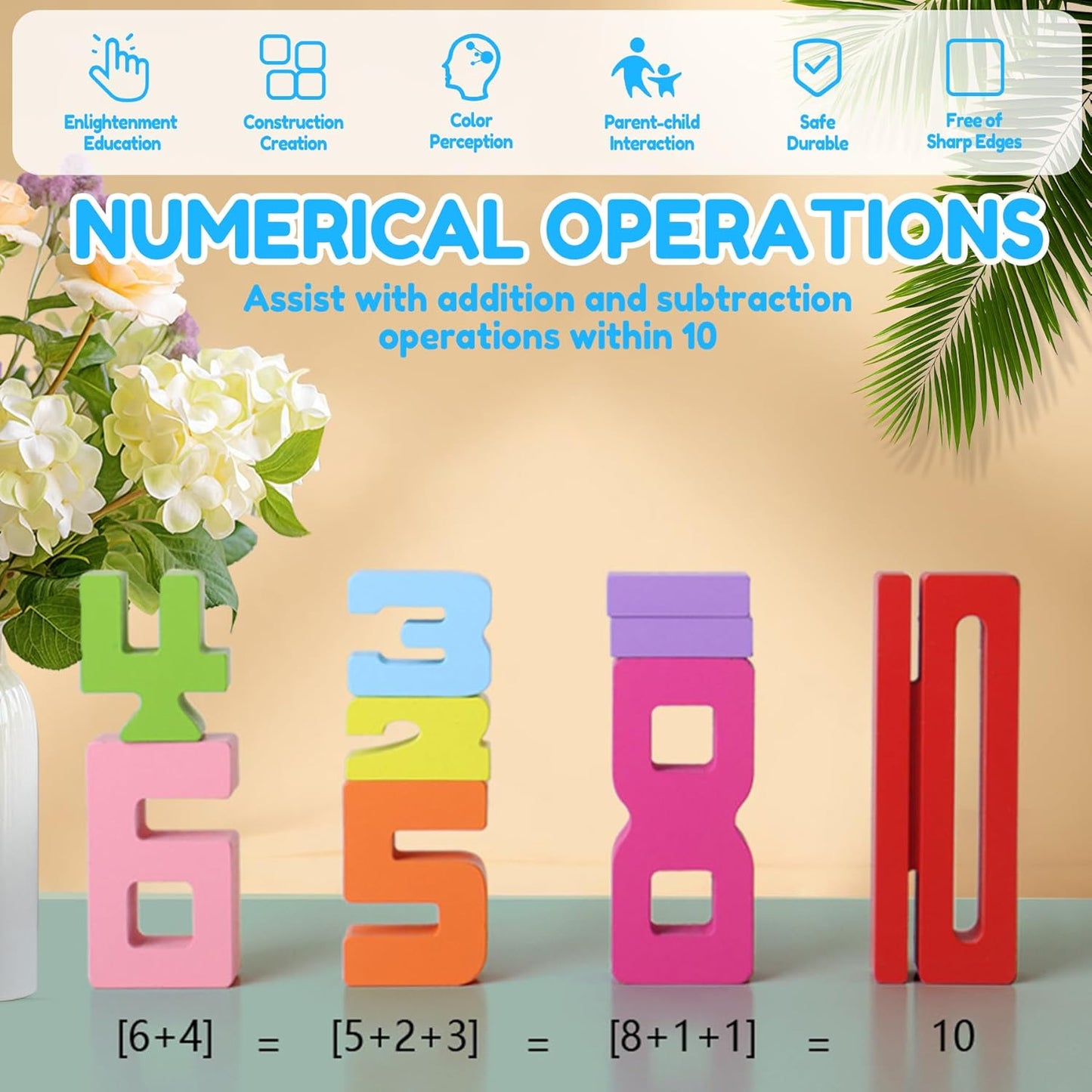 Wooden Number Building Blocks - 20-Piece Educational Stacking & Counting & Balance Toy for Kids Ages 3+