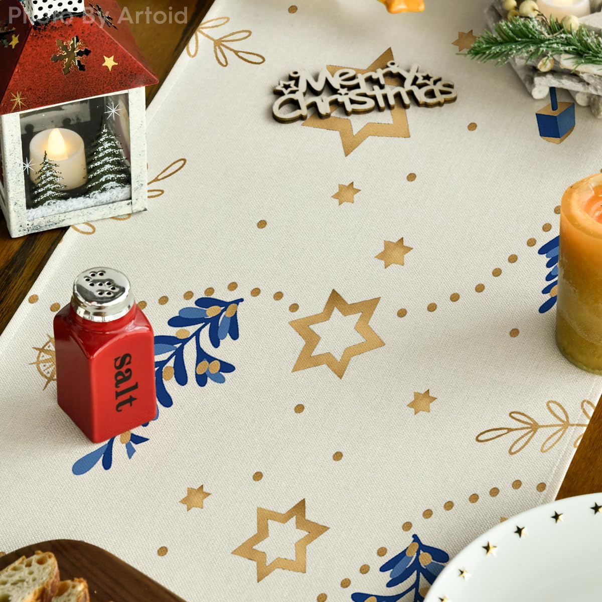 Hanukkah Table Runner – Elegant Watercolor Star Design, Holiday Dining Decor 13x72"
