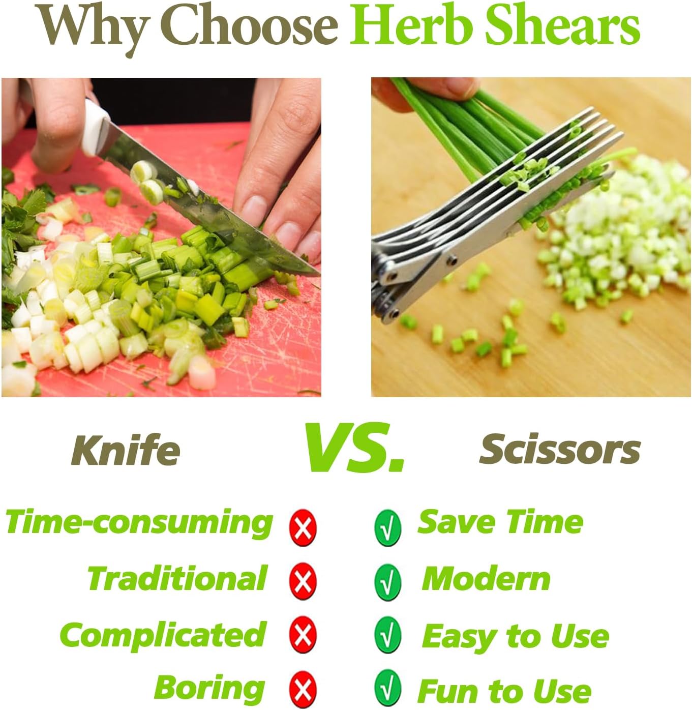 Herb Scissors – Multi-Edge Stainless Steel Cutting Tool for Fresh Herbs – Must-Have Kitchen & Cooking Gadget, Green