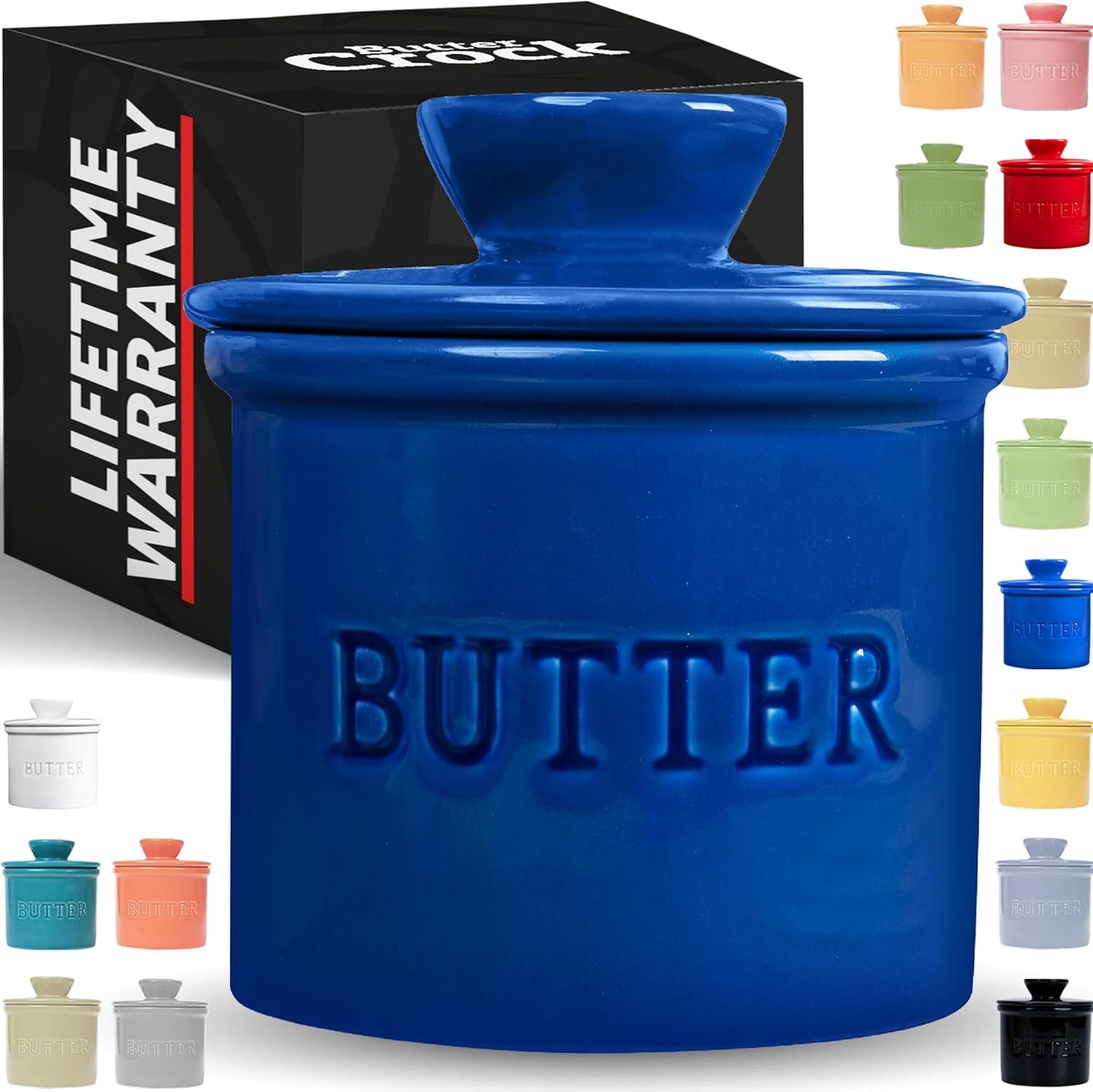 Butter Crock with Lid with Water Line,Ceramic French Butter Dish to Leave on Counter, White