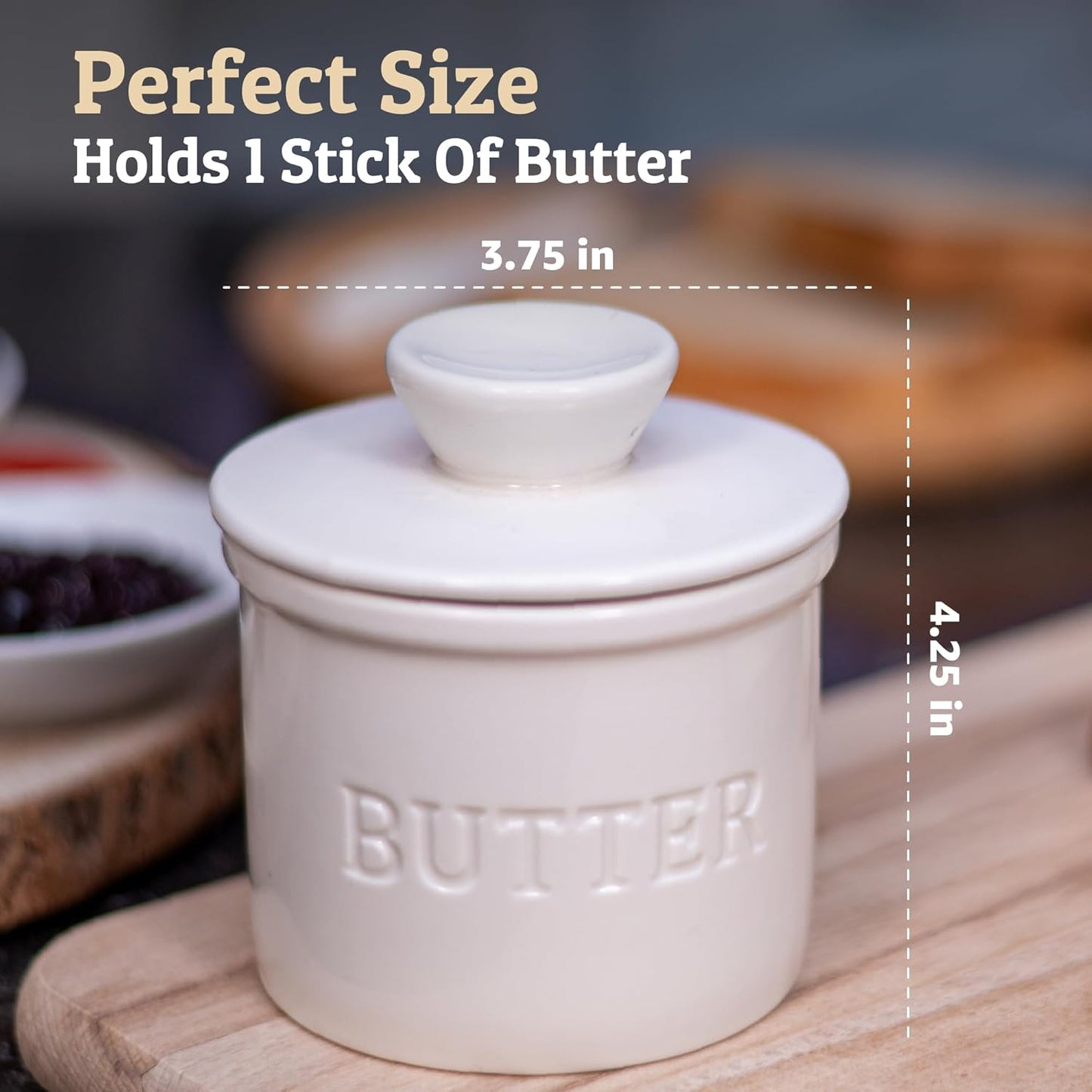 Butter Crock with Lid with Water Line,Ceramic French Butter Dish to Leave on Counter, White
