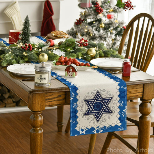 🕎 Elegant Hanukkah Table Runner 🕯️ Star of David Design | Festive Jewish Holiday Décor for Dining Table (multi sizes)