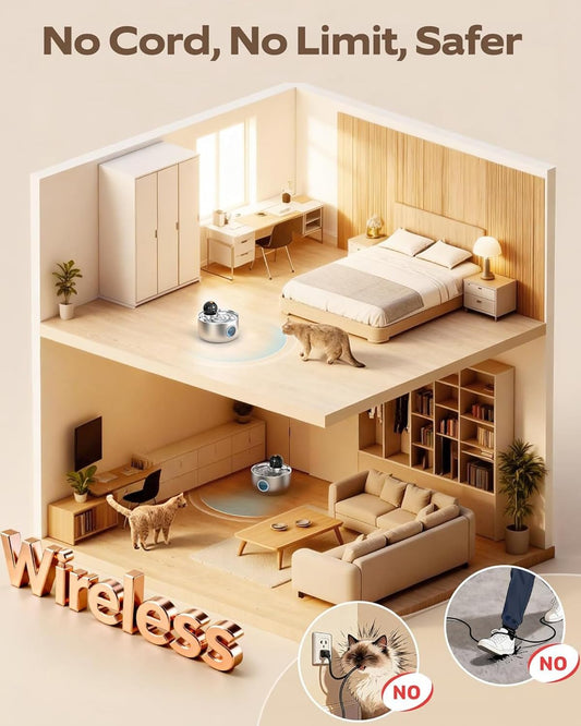 Wireless Stainless Steel Cat Water Fountain | Quiet & Filtered with Motion Sensor