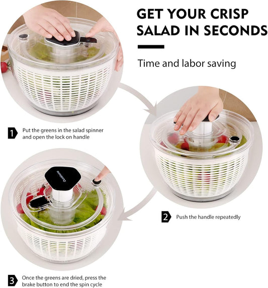 Fresh & Crisp Every Time β One-Hand Salad Spinner 6.3QT for Lettuce, Vegetables & Fruits, Easy Press & Quick-Dry Design