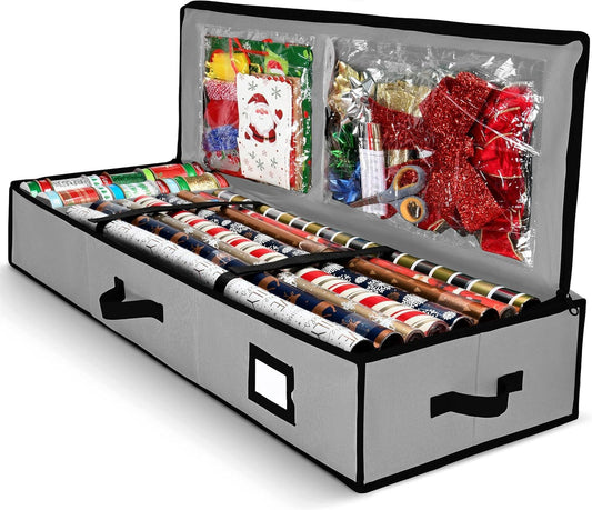 Gift Wrapping Paper Storage Organizer – with Pockets, Fits 24 Rolls Multiple Color Choices