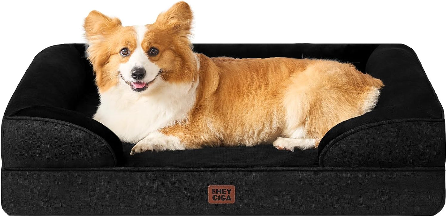 Orthopedic Dog Bed – Waterproof Memory Foam Pet Couch with Bolster Sides, Non-Slip Bottom & Washable Removable Cover (Small, Medium, Large)