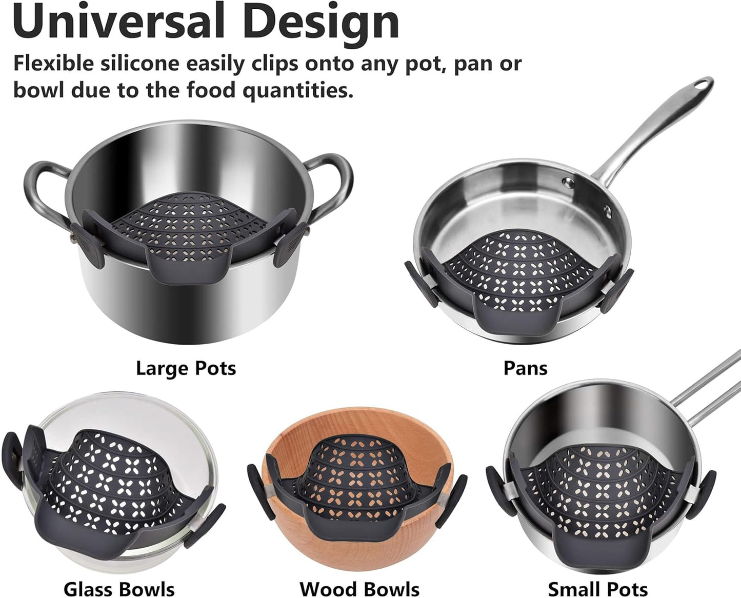 π₯£ Adjustable Clip-On Silicone Pot Strainer β Universal Kitchen Colander for Pasta, Pans & Bowls
