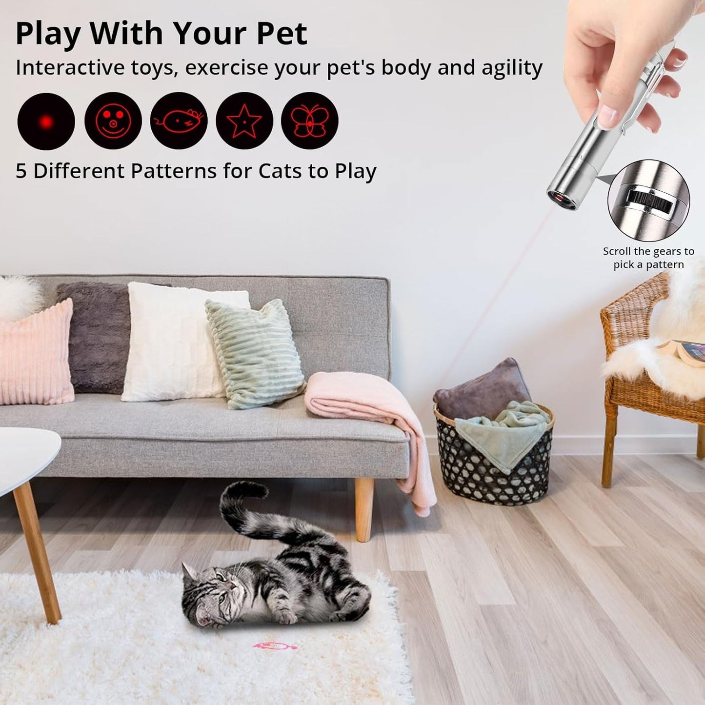 USB Rechargeable Toy – Interactive Indoor Toy with 7 Light Patterns for Cats & Dogs, Fun Training & Exercise Chase Toy