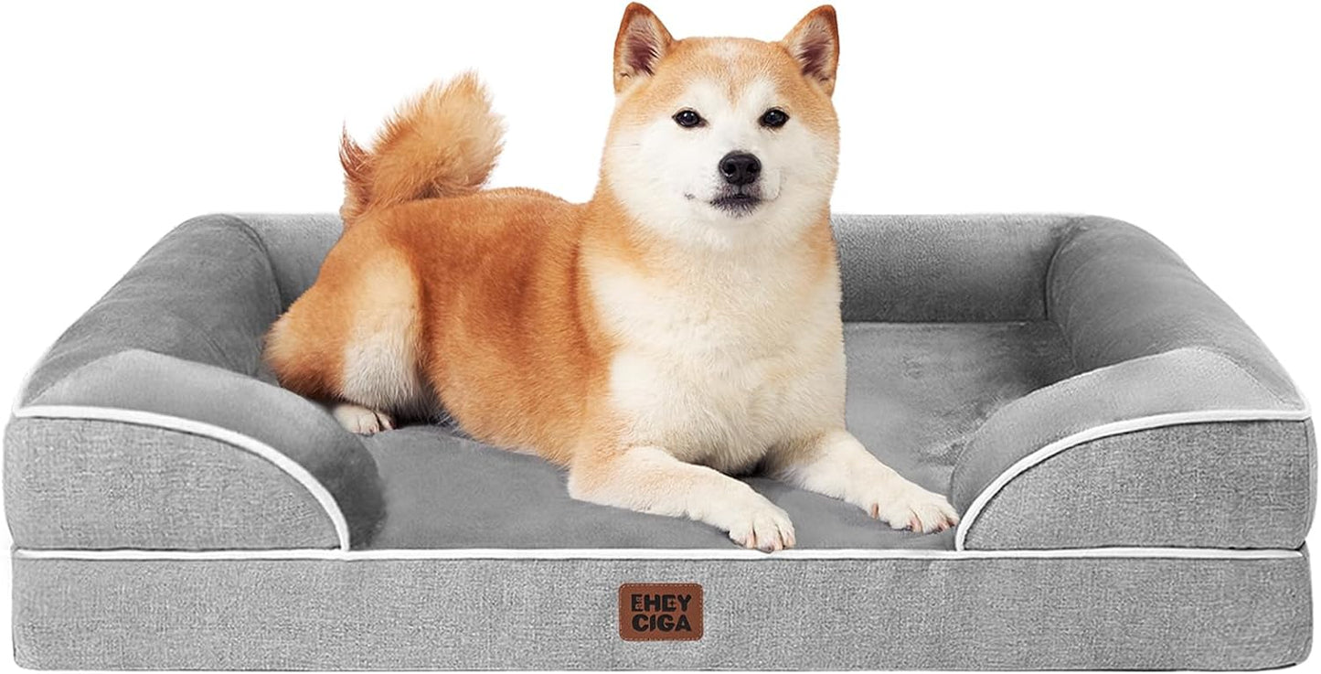 Orthopedic Dog Bed – Waterproof Memory Foam Pet Couch with Bolster Sides, Non-Slip Bottom & Washable Removable Cover (Small, Medium, Large)