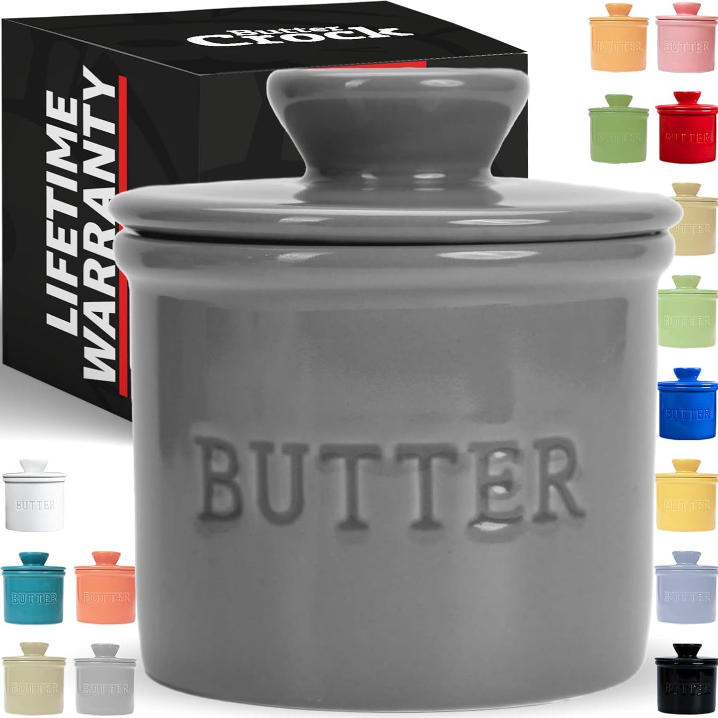Butter Crock with Lid with Water Line,Ceramic French Butter Dish to Leave on Counter, White