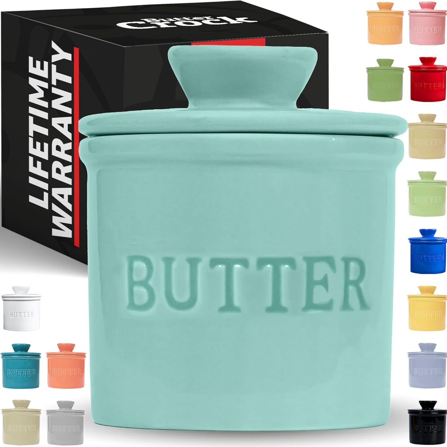 Butter Crock with Lid with Water Line,Ceramic French Butter Dish to Leave on Counter, White