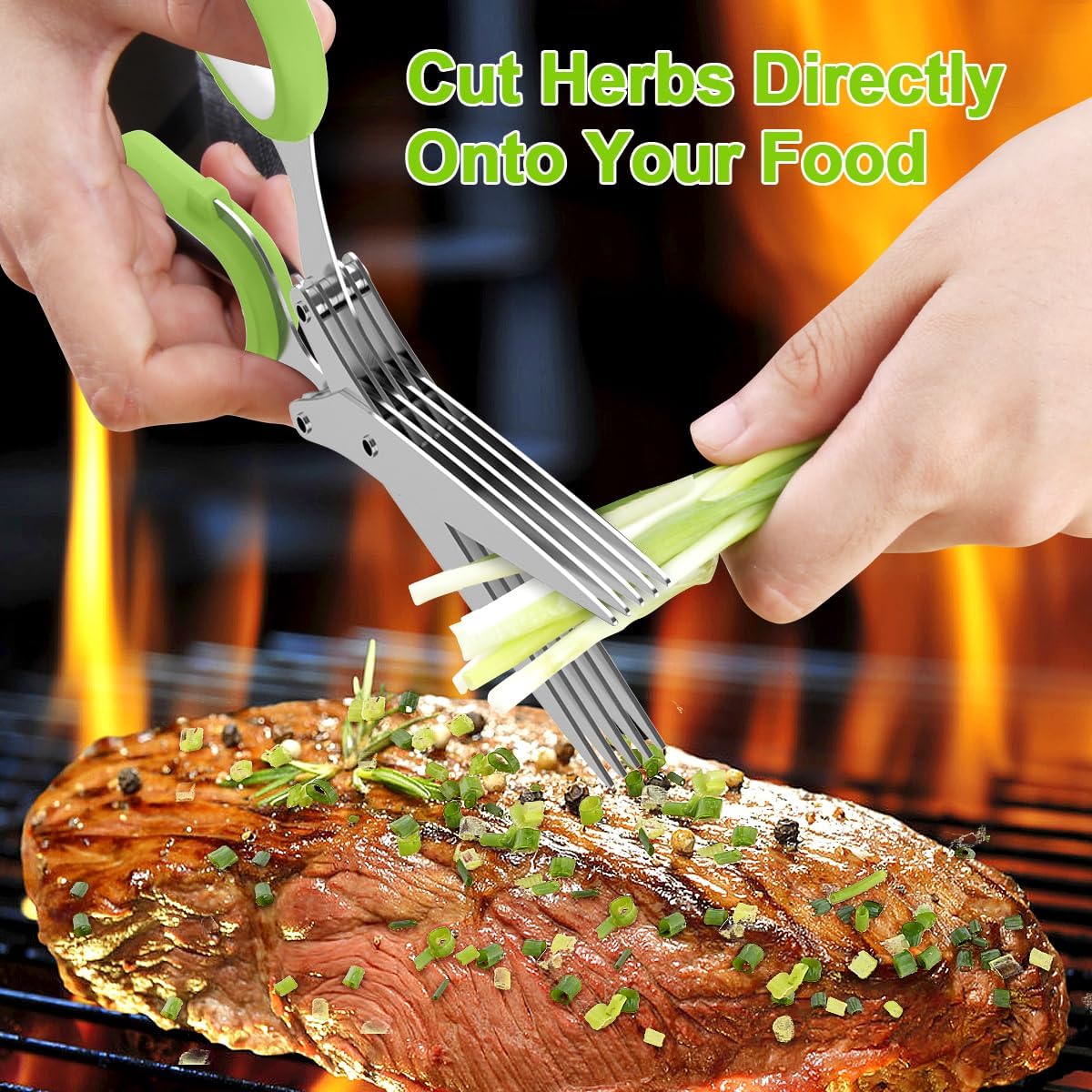 Herb Scissors – Multi-Edge Stainless Steel Cutting Tool for Fresh Herbs – Must-Have Kitchen & Cooking Gadget, Green