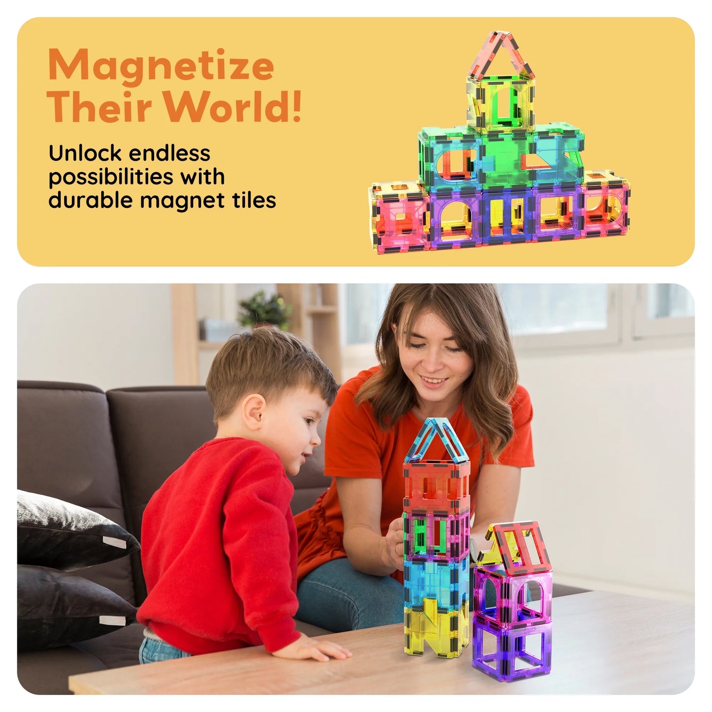 Magnetic Building Tiles Set for Kids – 42 Piece STEM Educational Construction Blocks, Creative Learning Toy for Toddlers & Children Ages 3+