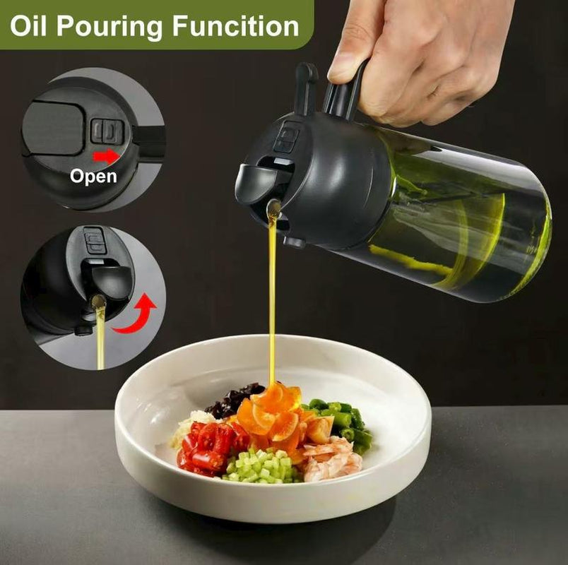 Olive Oil Dispenser Bottle with Sprayer – 16oz Dark Green Glass, Refillable Oil Mister for Cooking, Grilling, Air Fryer & More