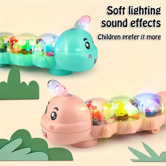 Cute Caterpillar Style Baby Crawling Toy with Lighting and Music and Automotive Steering, Transparent Shell & Internal Alphanumeric Display Musical Toy, Kids Toys