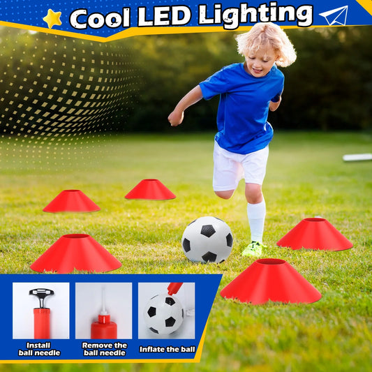 Light-Up Kids Soccer Goal Set for Backyard, Soccer Ball Game Toys with 2 Soccer Balls & 3 Cones, Outdoor Sports Game for Toddler Boys Girls