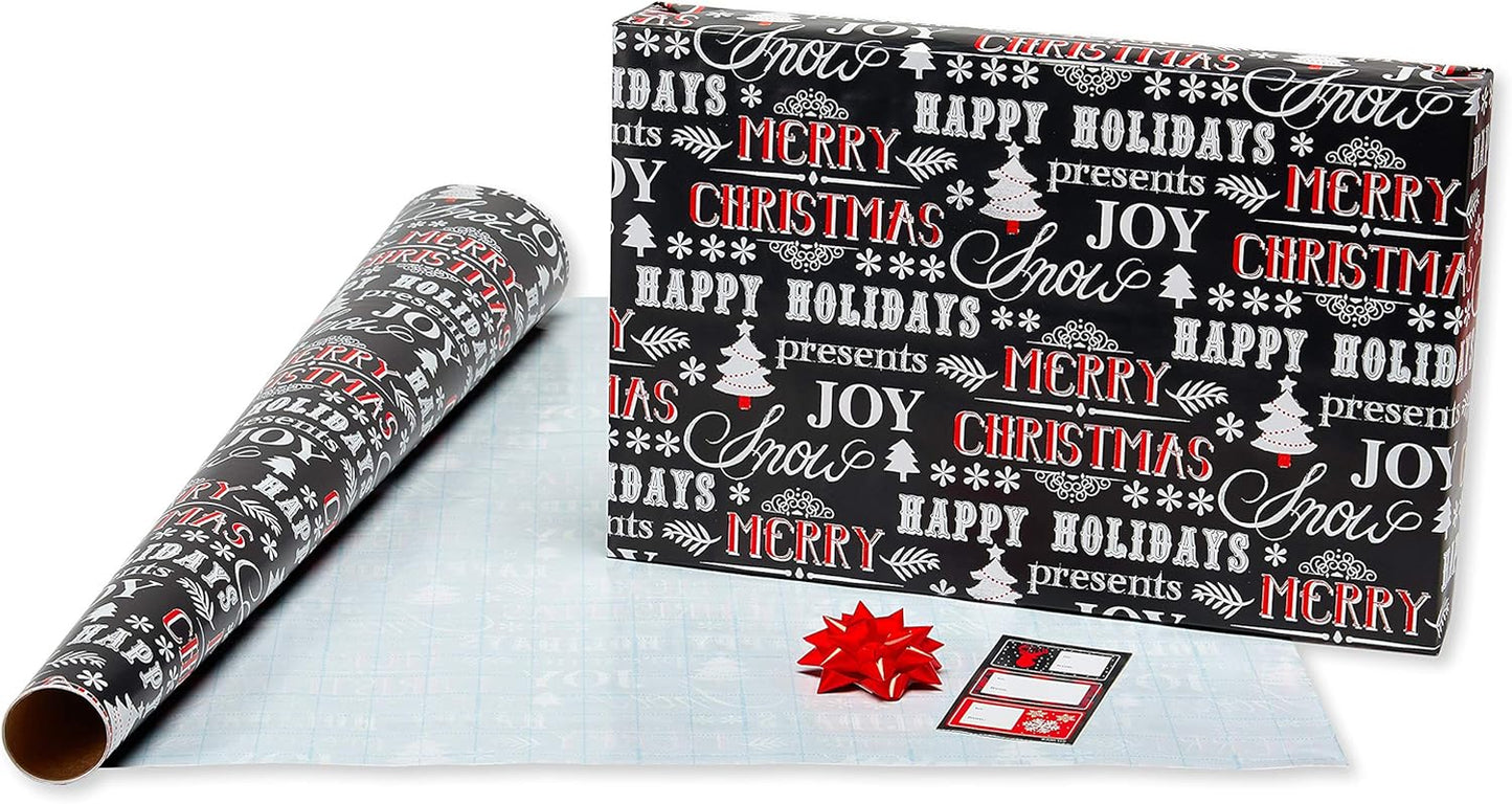 π Buffalo Plaid Christmas Wrapping Paper Set β Red & Black Holiday Gift Wrap with Snowflakes and Reindeer (4 Rolls, 120 Sq. Ft., 7 Bows & 30 Gift Tags)