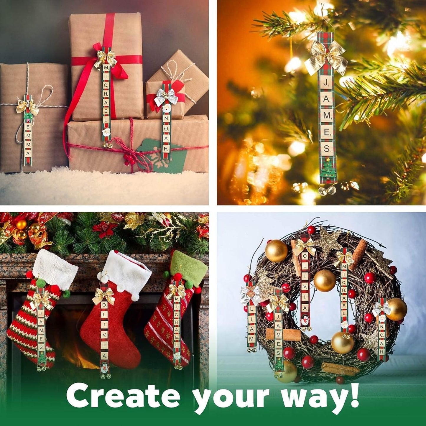 Personalized Letter Tile Christmas Ornaments – DIY Holiday Craft Kit for Tree & Gift Decorations