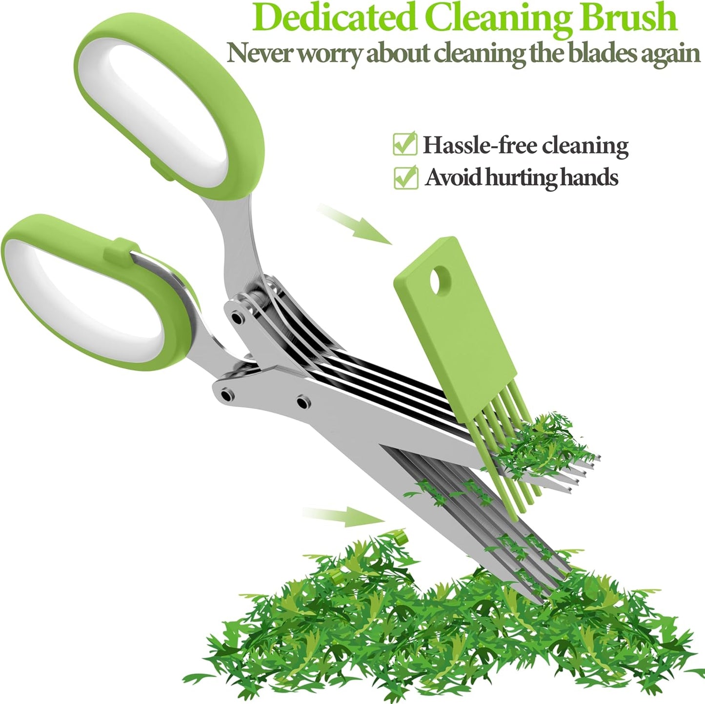 Herb Scissors – Multi-Edge Stainless Steel Cutting Tool for Fresh Herbs – Must-Have Kitchen & Cooking Gadget, Green