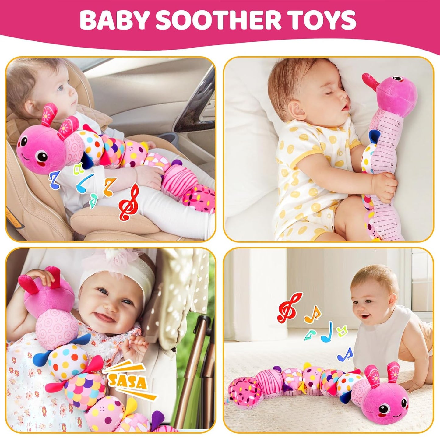 Soft Baby Plush Toy with Sounds – Sensory Crinkle Rattle Animal for Early Development & Tummy Time Play (0–12 Months)