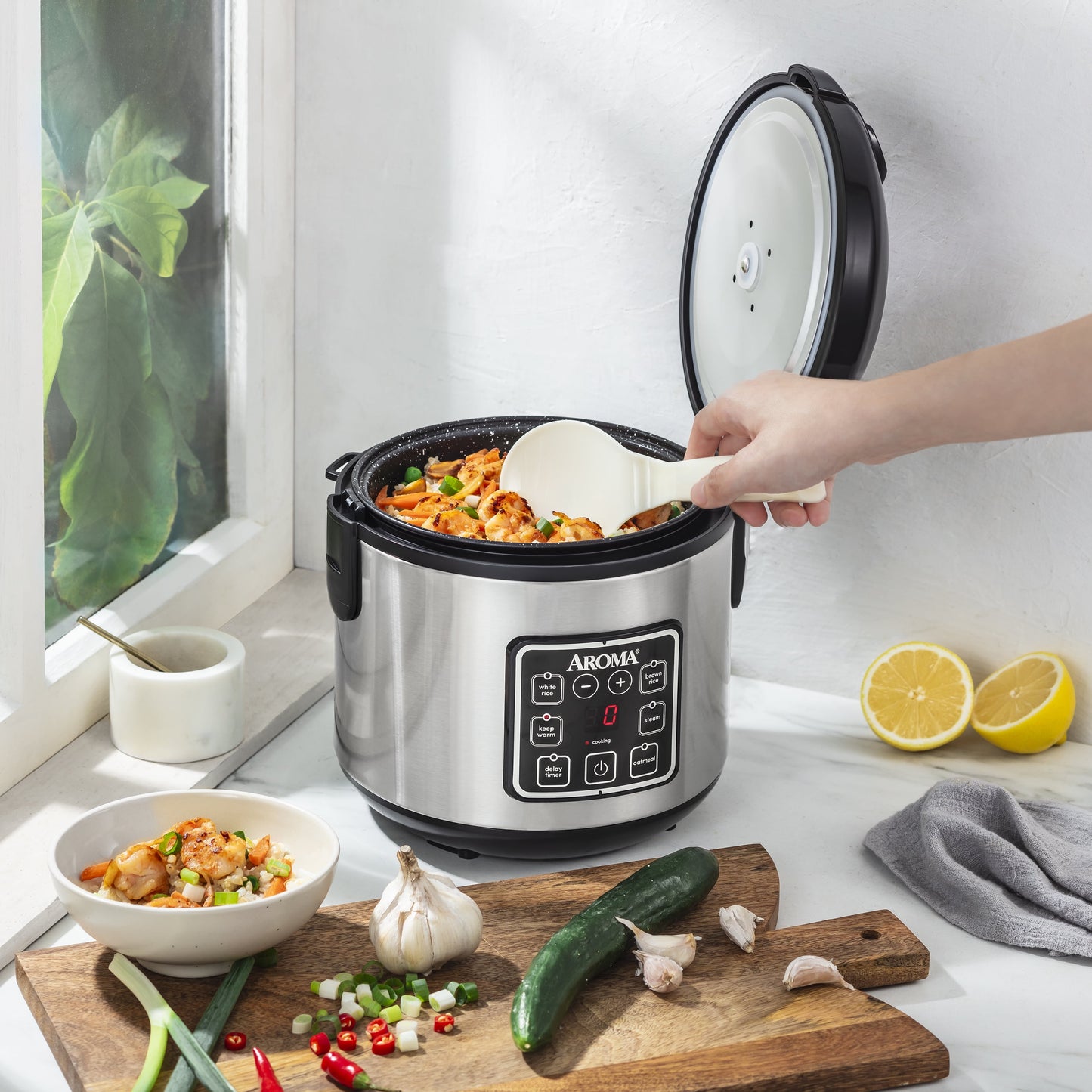 8-Cup Rice Cooker – Granite Nonstick Pot, One-Touch Cooking & Auto Keep-Warm