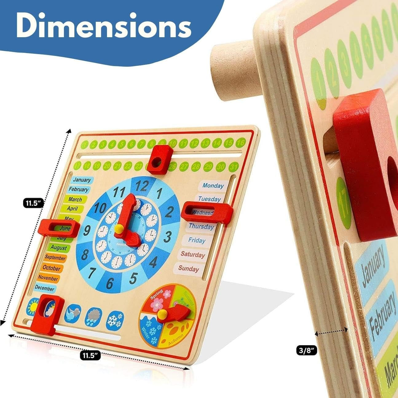 Montessori Wooden Calendar & Clock – Educational Busy Board Toy for Toddlers 3–4 Years | Preschool Learning Gift for Boys & Girls