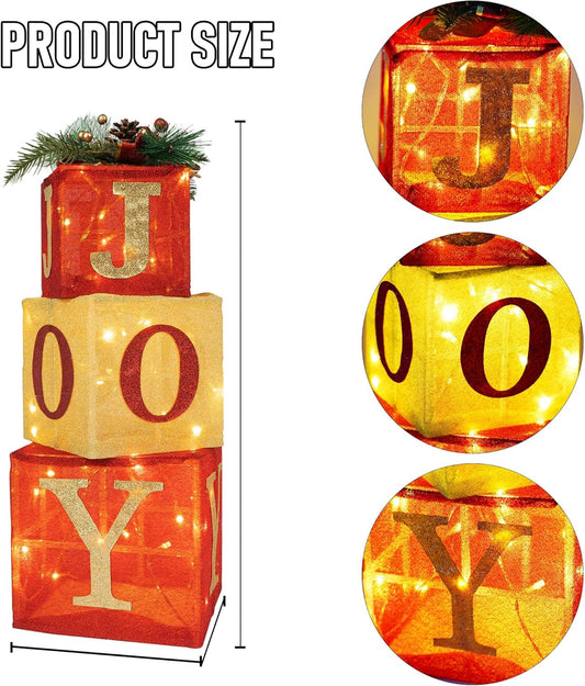 Set of 3 Lighted Christmas Gift Boxes – 60 Warm LED Pre-Lit Holiday Decorations for Indoor & Outdoor Display