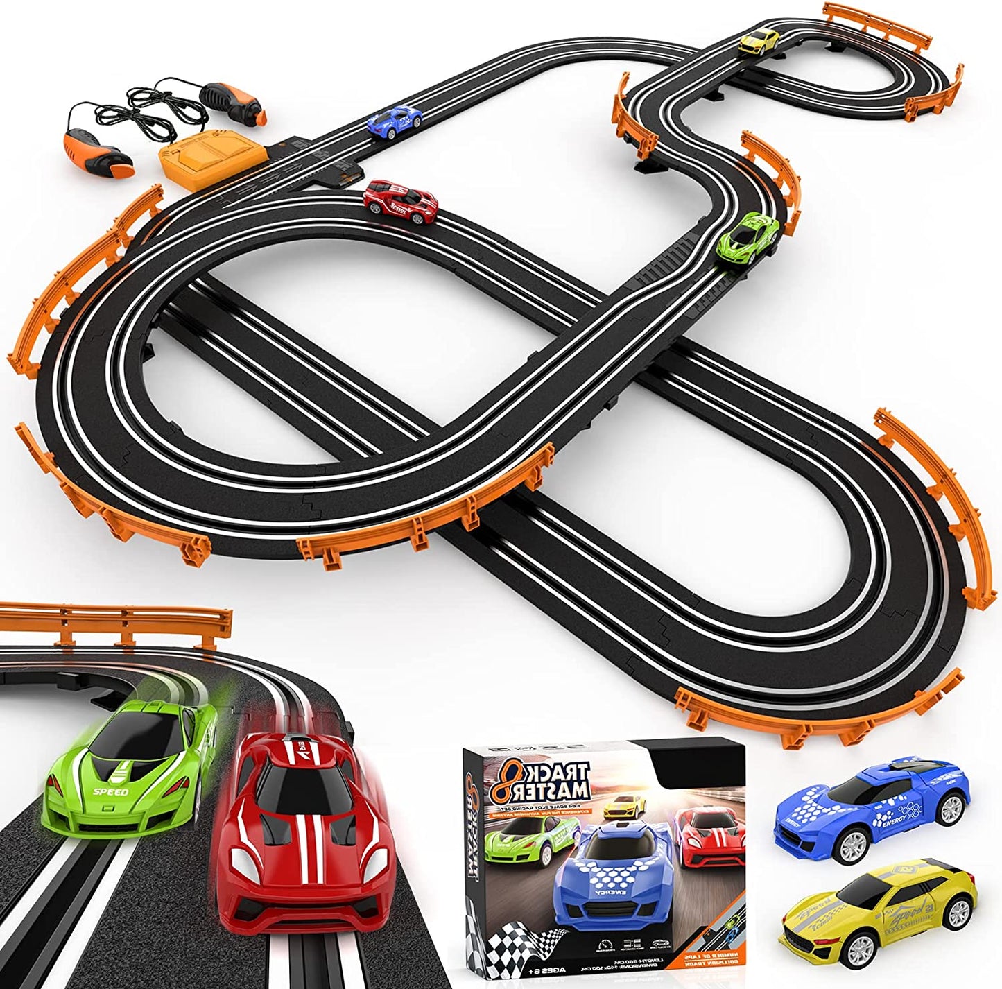 Slot Car Race Track Set – 18.4 ft Electric Racing Track with 4 Cars, Controllers & Lap Counter for Kids Ages 6–12
