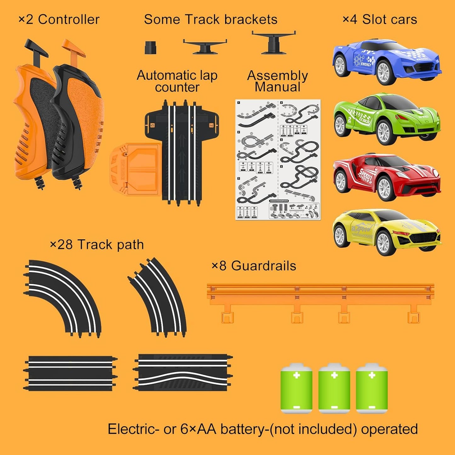 Slot Car Race Track Set – 18.4 ft Electric Racing Track with 4 Cars, Controllers & Lap Counter for Kids Ages 6–12