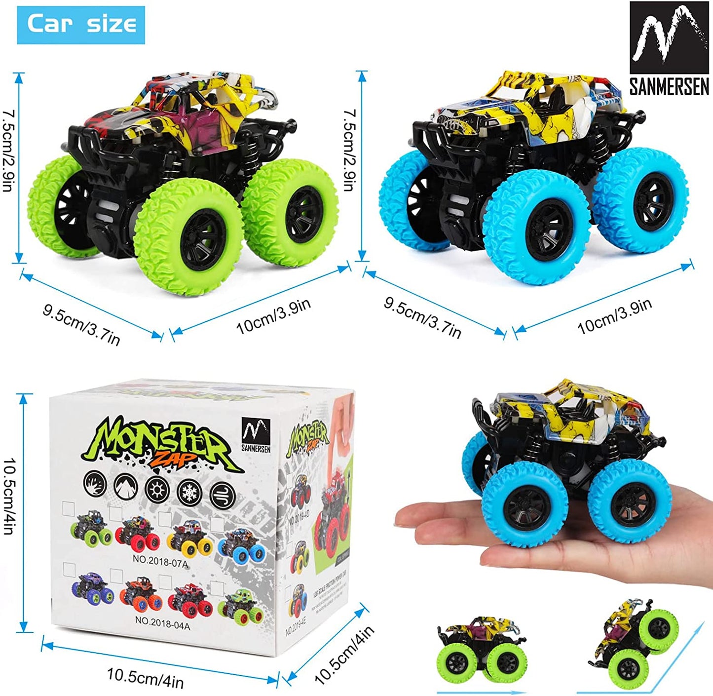 2-Pack Monster Truck Toys – Friction Powered 360° Rotating Stunt Cars for Toddlers and Kids Ages 2–4, Push and Go Trucks for Boys & Girls