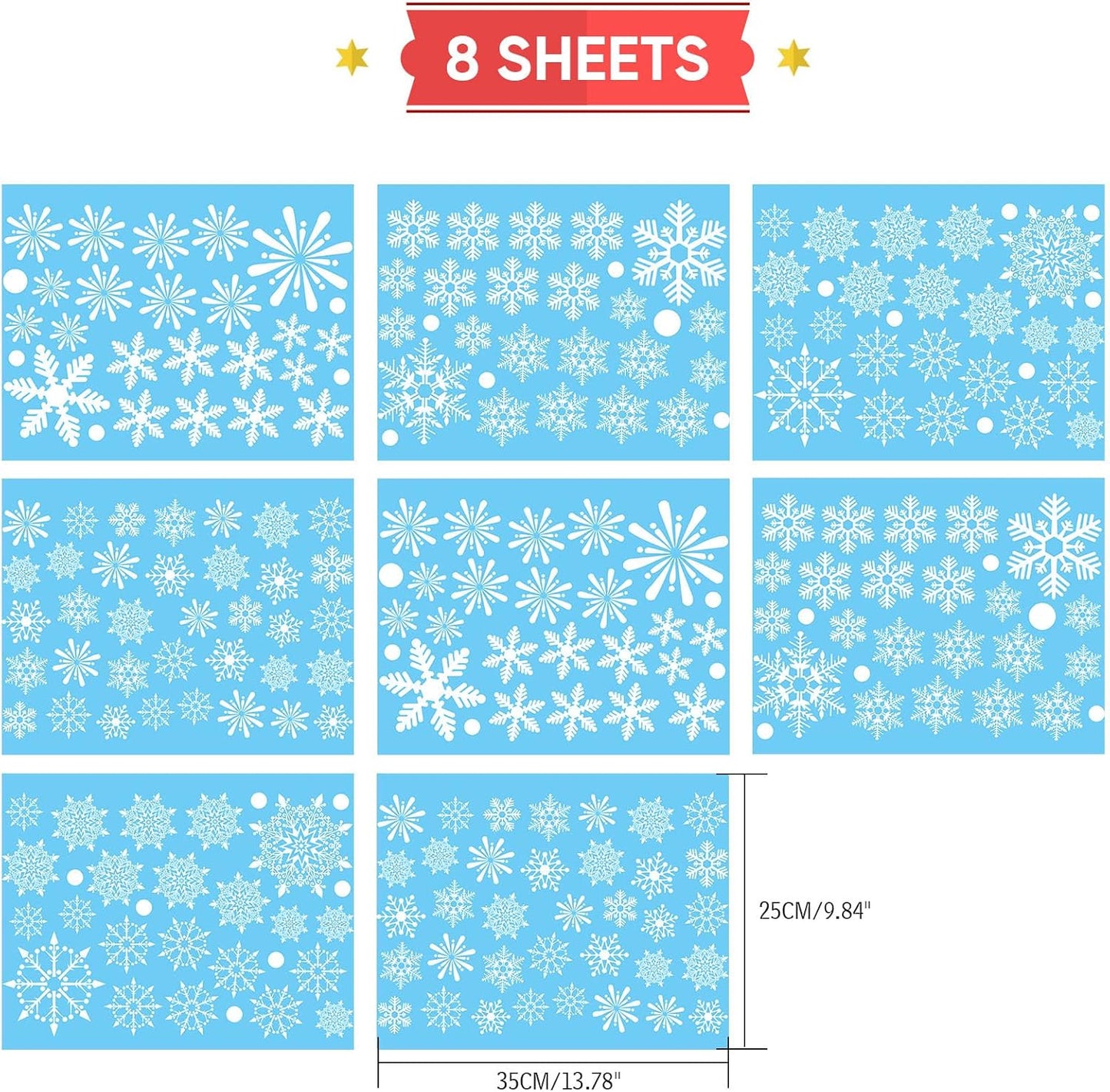 Christmas Snowflake Window Clings – 238-Piece Double-Sided Reusable Stickers (8 Sheets) for Festive Holiday Windows & Glass Décor