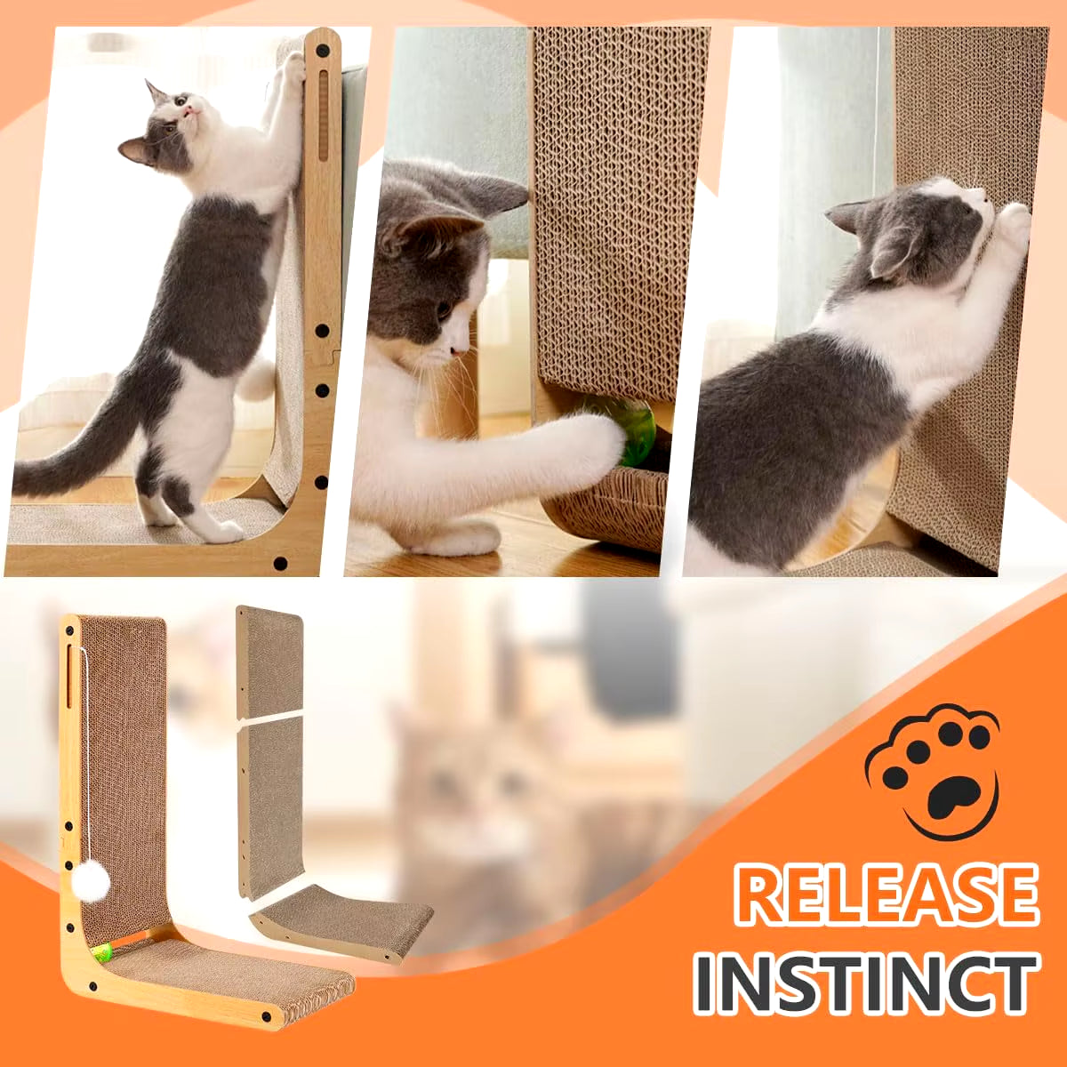 L-Shaped Cat Scratcher – 23.6 Inch Cardboard Scratch Pad for Indoor Cats, Durable Furniture Protector