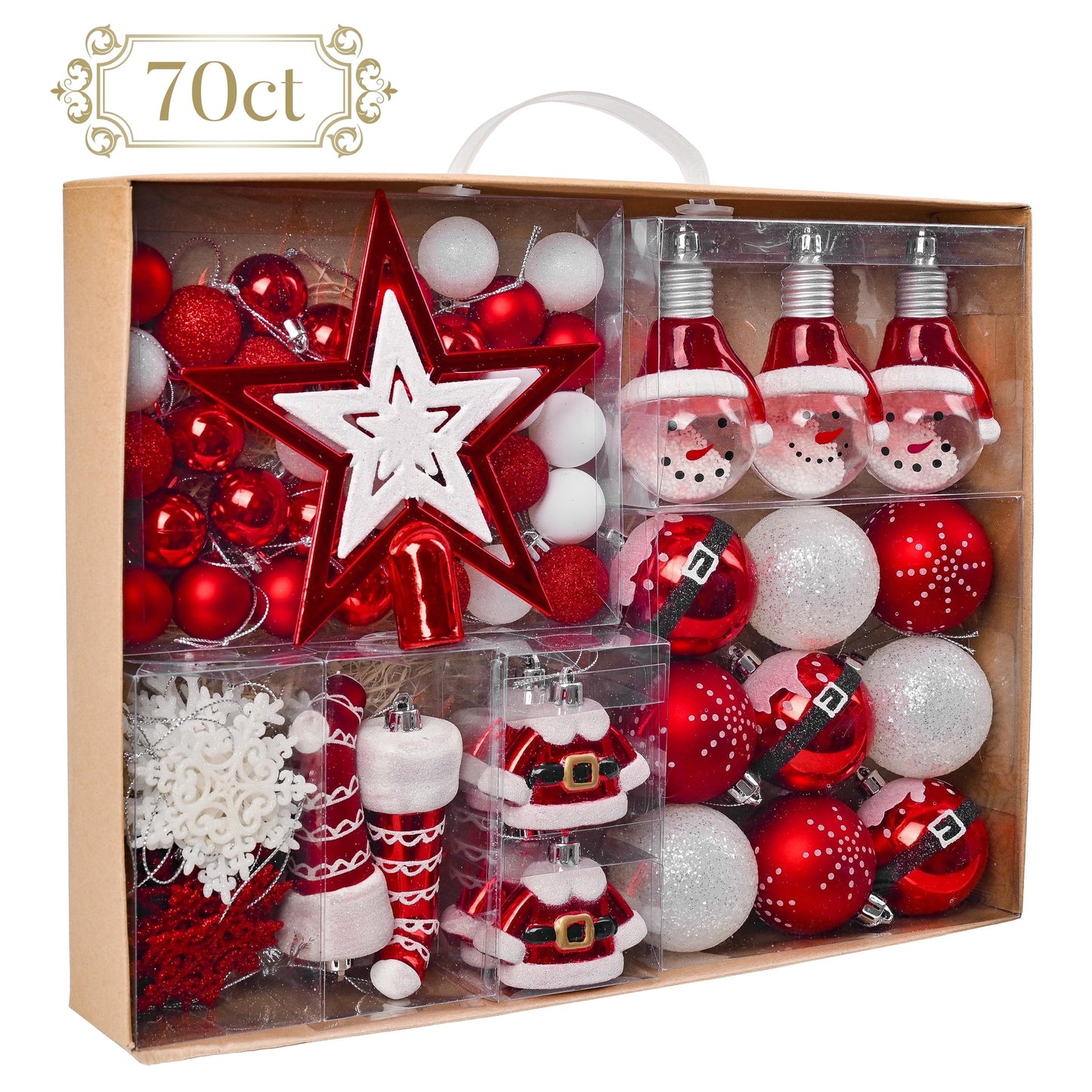 Valery Madelyn Red & White Christmas Ornament Collection – Shatterproof Holiday Balls in Multiple Styles & Finishes