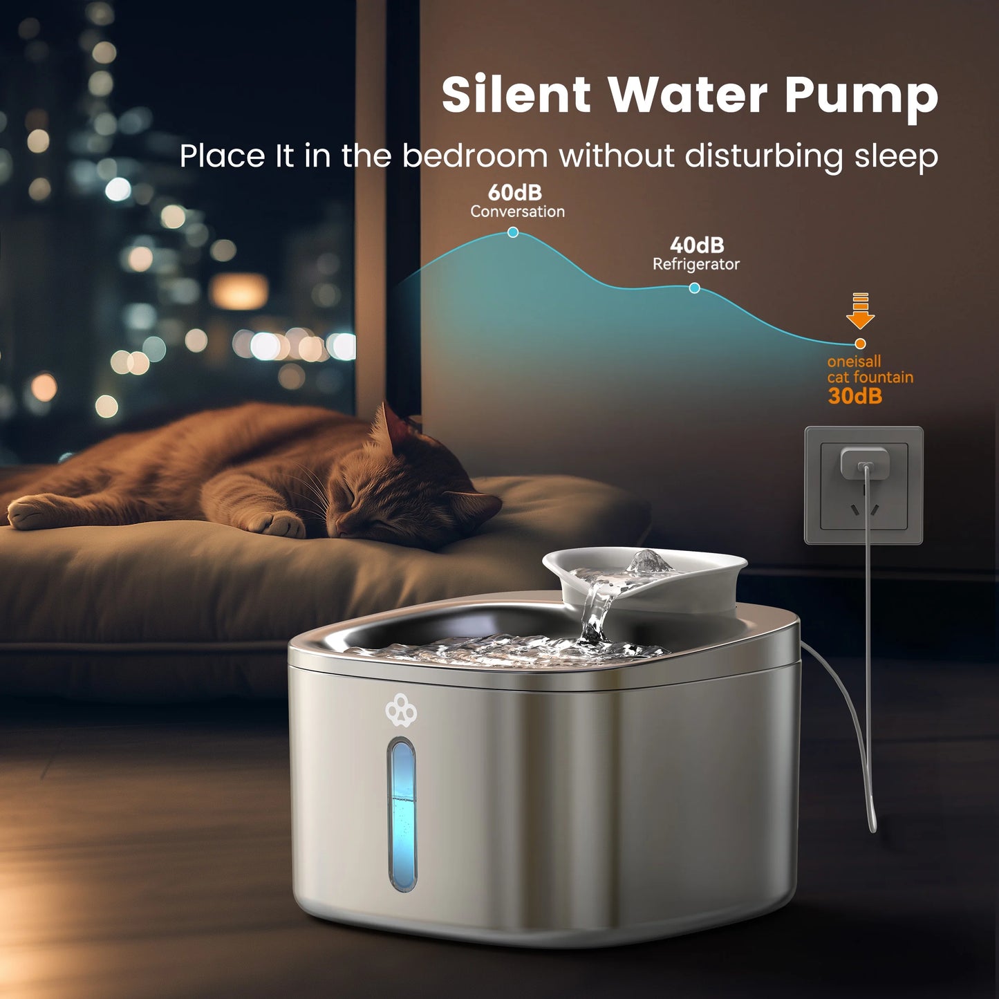 Stainless Steel Cat Water Fountain – 3.5L Quiet Automatic Pet Dispenser with Filters