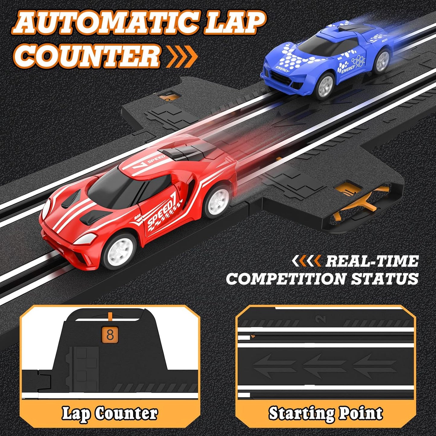 Slot Car Race Track Set – 18.4 ft Electric Racing Track with 4 Cars, Controllers & Lap Counter for Kids Ages 6–12