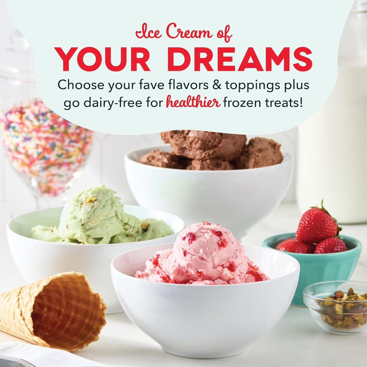 2Qt Electric Ice Cream Maker β Make Gelato, Frozen Yogurt & Sorbet at Home β Compact & Easy to Clean β Easy One-Touch Churn (Aqua and Cream)