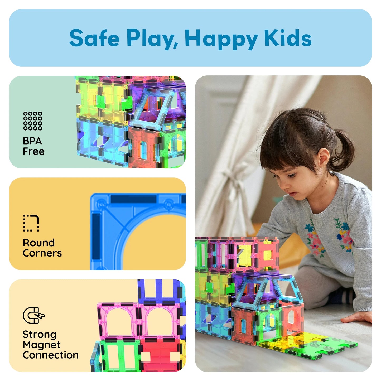 Magnetic Building Tiles Set for Kids – 42 Piece STEM Educational Construction Blocks, Creative Learning Toy for Toddlers & Children Ages 3+