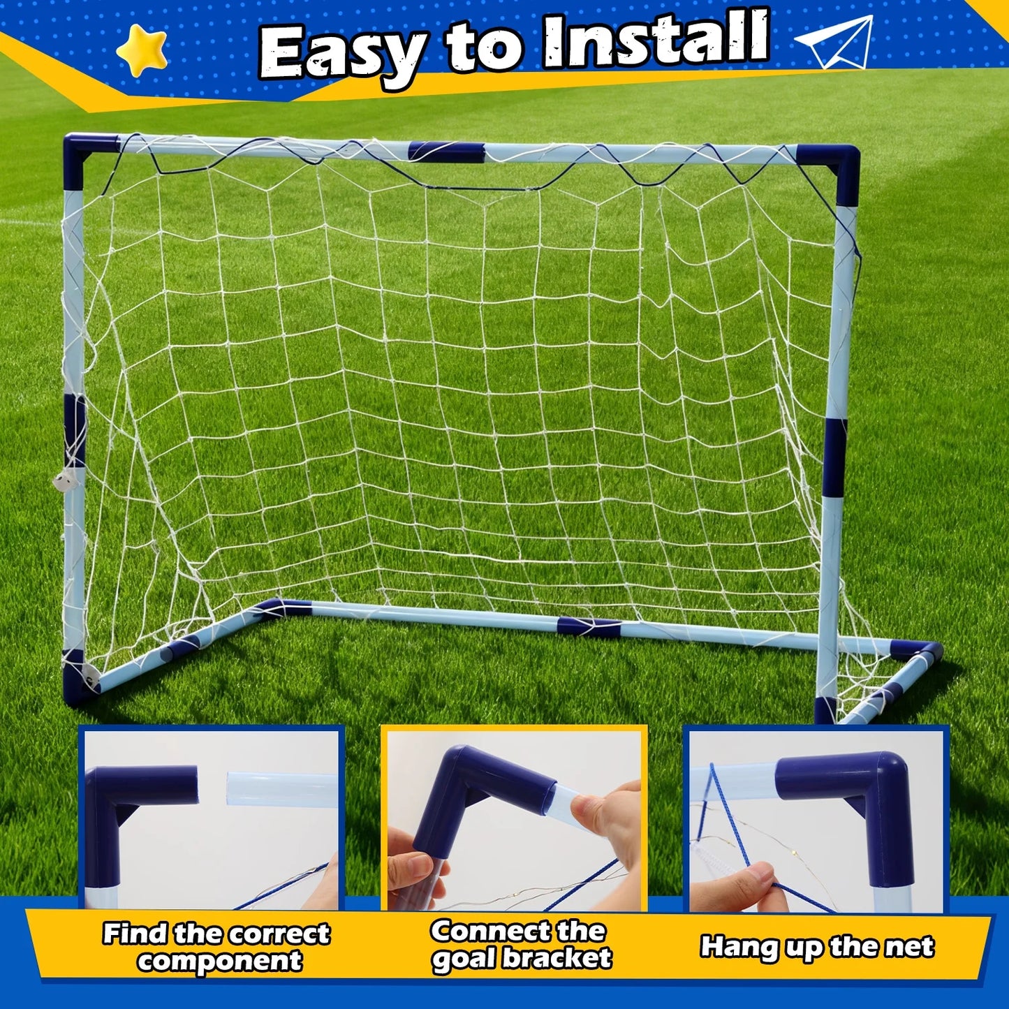 Light-Up Kids Soccer Goal Set for Backyard, Soccer Ball Game Toys with 2 Soccer Balls & 3 Cones, Outdoor Sports Game for Toddler Boys Girls