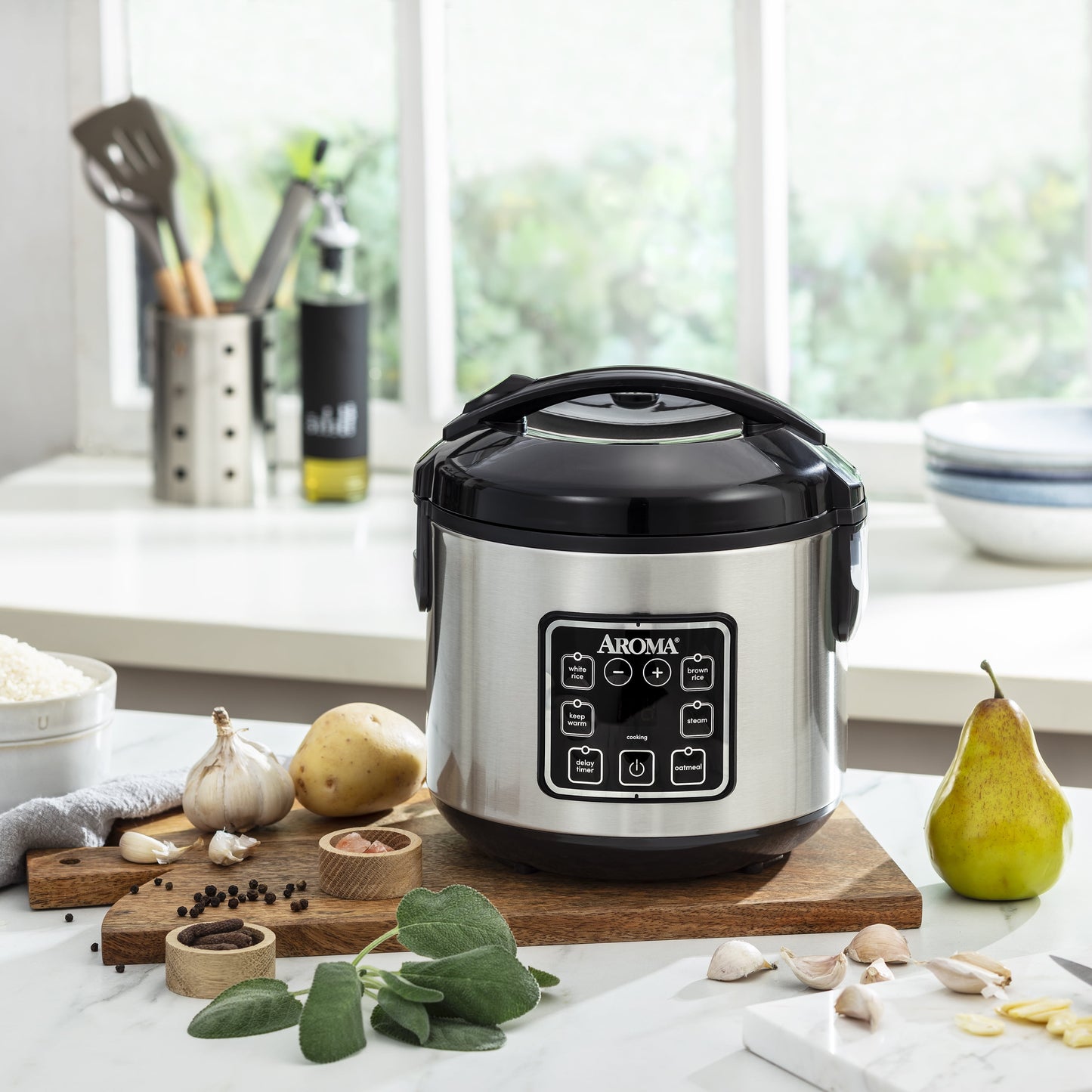 8-Cup Rice Cooker – Granite Nonstick Pot, One-Touch Cooking & Auto Keep-Warm