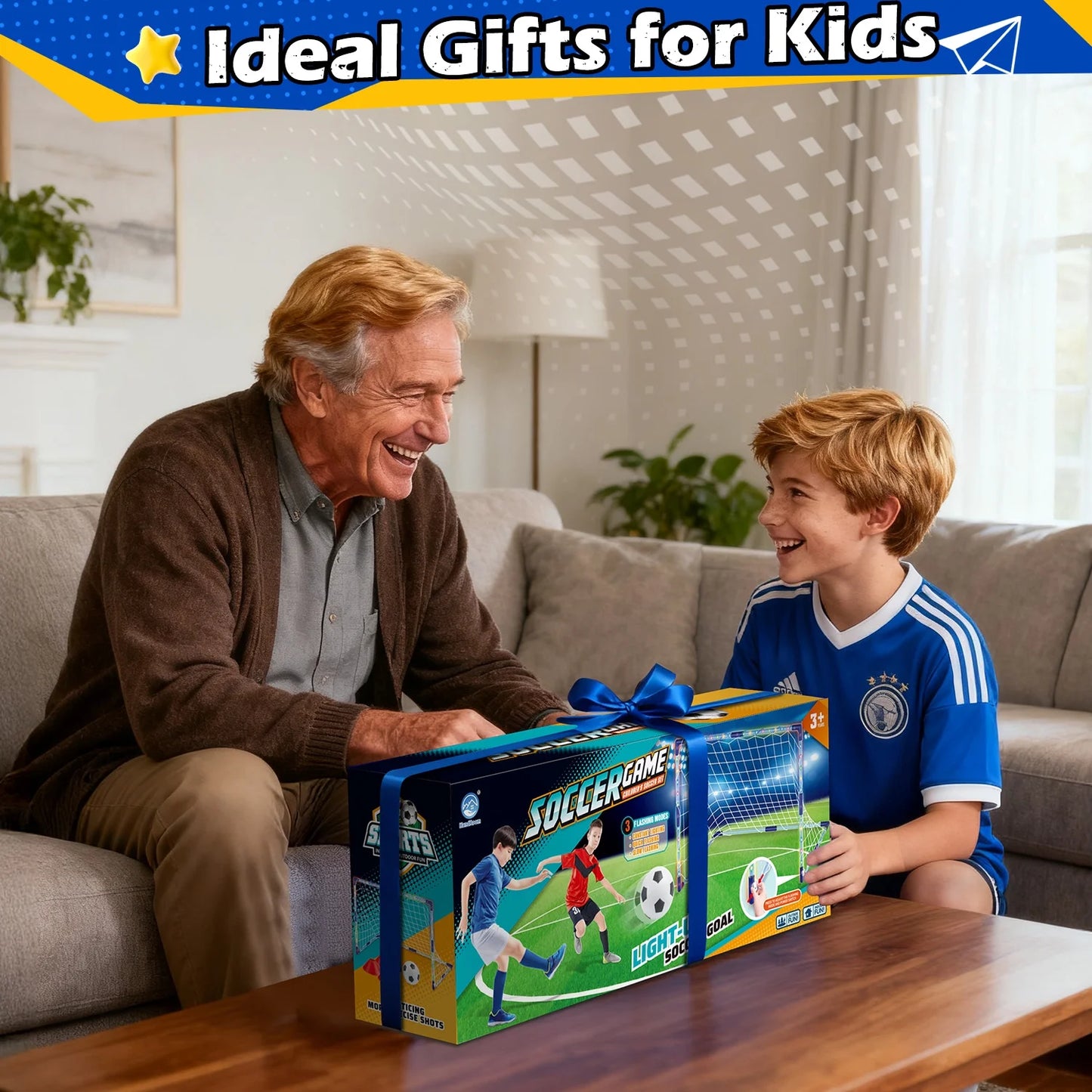 Light-Up Kids Soccer Goal Set for Backyard, Soccer Ball Game Toys with 2 Soccer Balls & 3 Cones, Outdoor Sports Game for Toddler Boys Girls